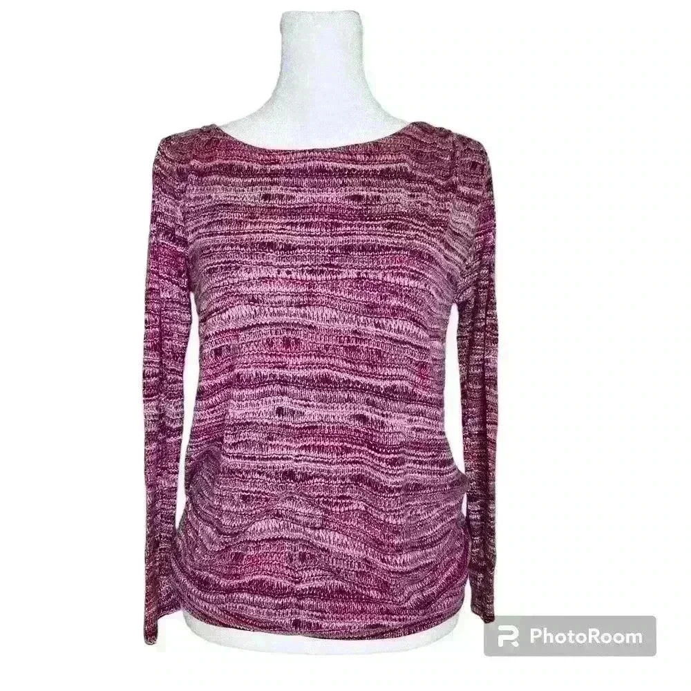 Daisy Fuentes women's purple geometric long sleeve blouse size small
